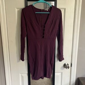 Long sleeved maroon Charlotte Russe dress with chest cutout
